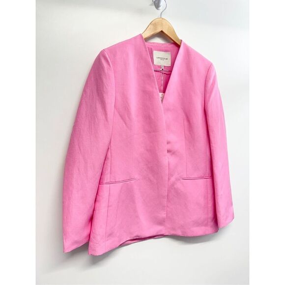 Lafayette 148 New York Linen Silk Blazer Size 8 Pink V Neck Slim Silhouette NEW - Picture 3 of 12